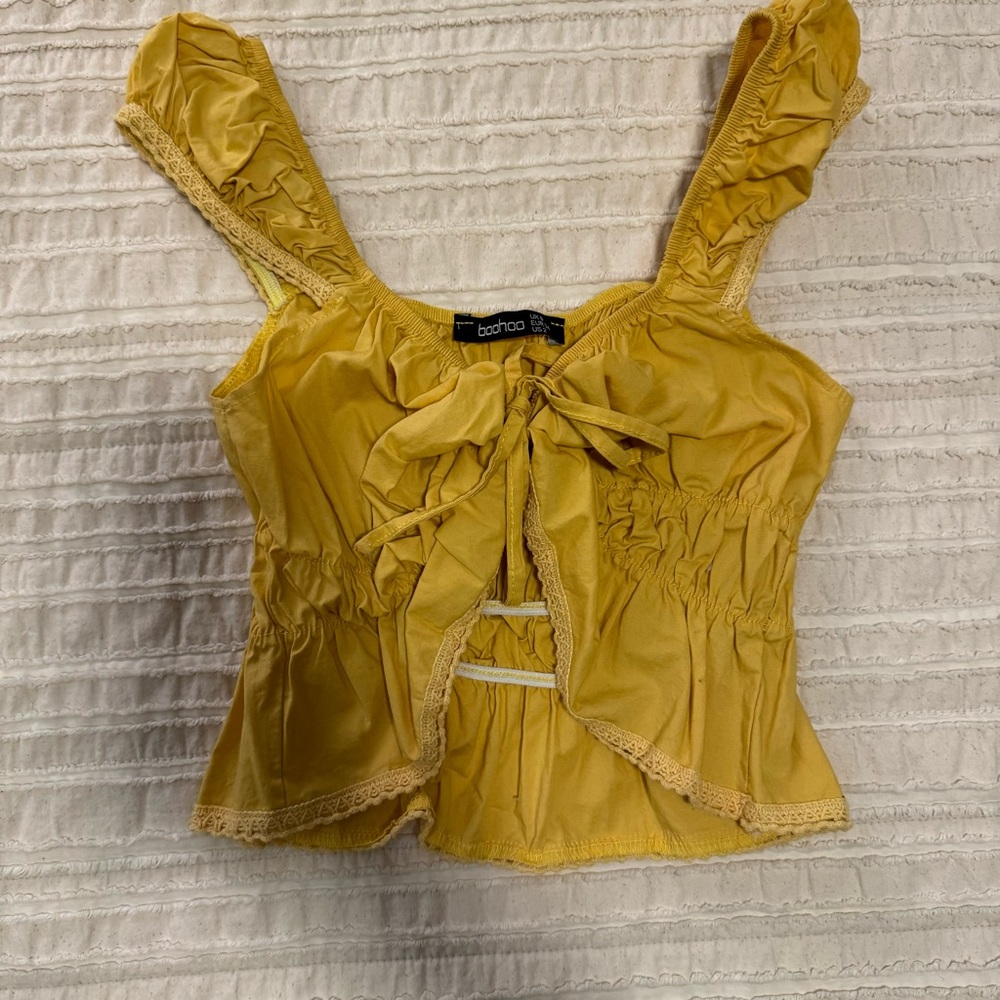 Yellow tank top crop top with tie in front